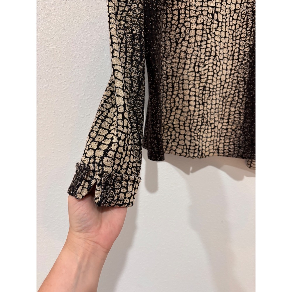 St. John Black Gold Metallic Crocodile Animal Print Zip Up Jacket Blazer Size 6 - Picture 4 of 13